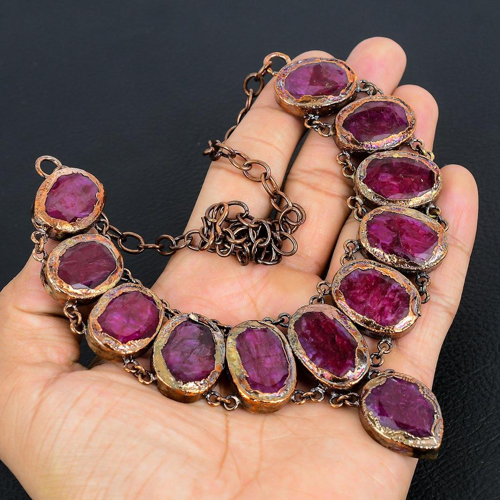 Кашмирский рубин, ювелирные изделия из драгоценных камней, созданные в лаборатории, ожерелье из медной гальванопластики, регулируемая цепочка ручной работы, ожерелье, подарок для мамы