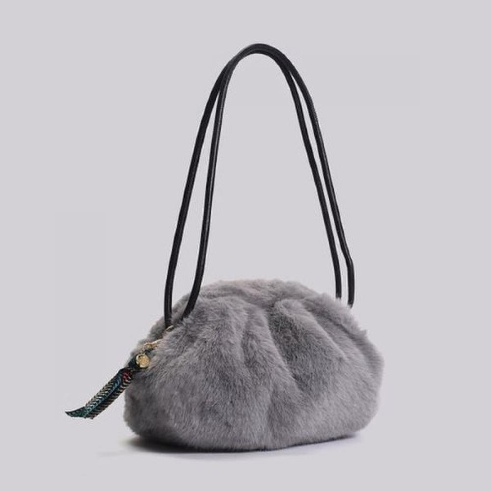 Lara Fur Clutch Crossbody Gray Lala2f137 Canvas Bag + Wool Gloves Gift