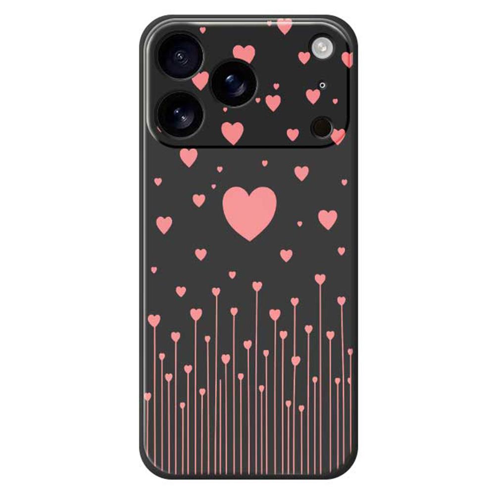 For iPhone 17 Pro Case Pink Love Pattern Printing Straight Edge TPU Phone Back Cover