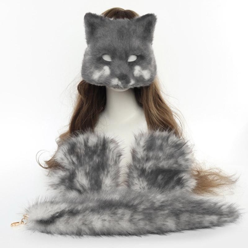Костюмы Лисы Косплей Маска Лисы Кошки Маска на Пол-лица Хвост Лисы Перчатки Хэллоуин Животное Карнавальный Костюм Набор Аксессуаров