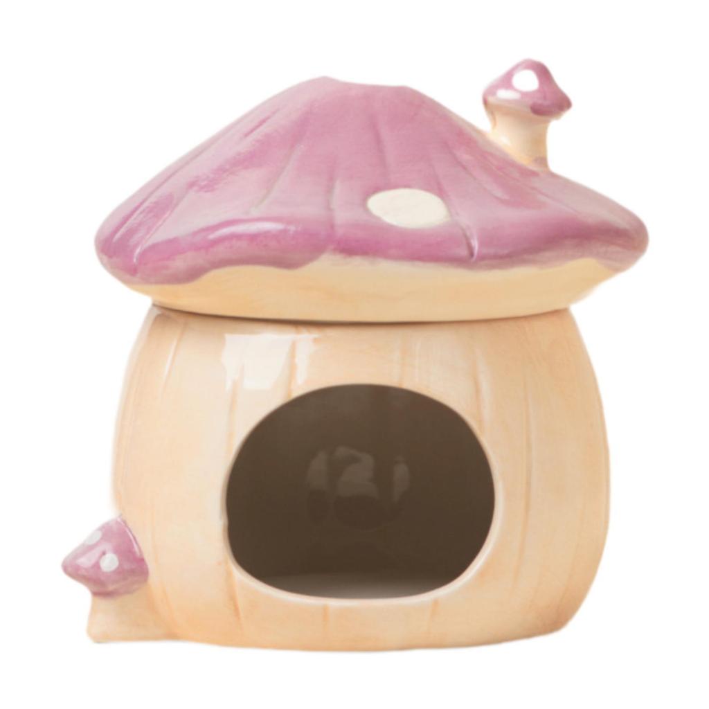 Ceramic Hamster House Mushroom Shaped Pet Habitat Nest Indoor Cartoon Sturdy Hamster Hide Bed For Small Animal Food Bowl