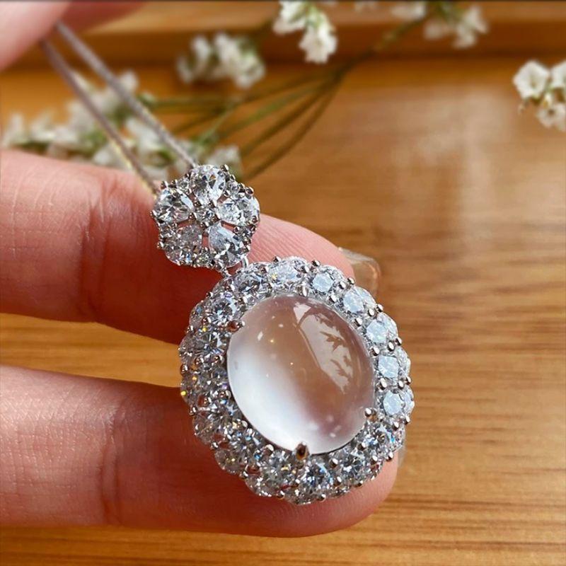 New S925 Silver Elliptical Inlaid Women's Pendant Fashion Light Luxury Exquisite High Quality Wedding Jewelry