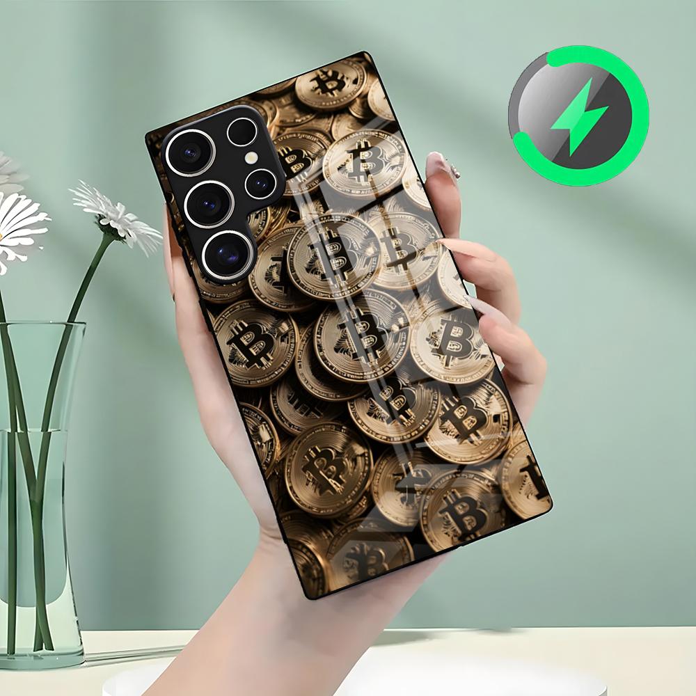 Чехол для телефона Bitcoin для Samsung S26 S25 S24 S23 S22 S21 S20 Edge Ultra Plus FE для Magsafe Стеклянный чехол