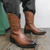 Men's Handmade Cowboy Boots for Men Genuine Leather Retro Western Boots with Pointed Toe for Riding, Horseback, Country Style