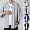 Men Shirt Kimono Japanese Style Solid Color Samurai Costume Asian Clothes Three Quarter Cardigan Men Shirt Jacket