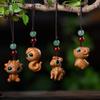 1/12Pcs Creative Twelve Zodiac Carving Wooden Keychain Pendant Chinese Zodiac Wood Carving Phone Chain Bag Decoration Gifts