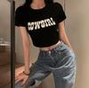 Черный топ Sweet Hot Girl Slim Crop Top - летняя футболка 2025 года с короткими рукавами и открытым пупком
