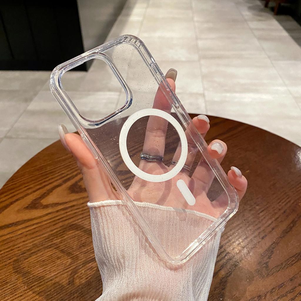 Роскошный блестящий магнитный чехол для Magsafe с беспроводной зарядкой для iPhone 15 14 Plus 13 12 11 Pro Max, прозрачный жесткий акриловый чехол