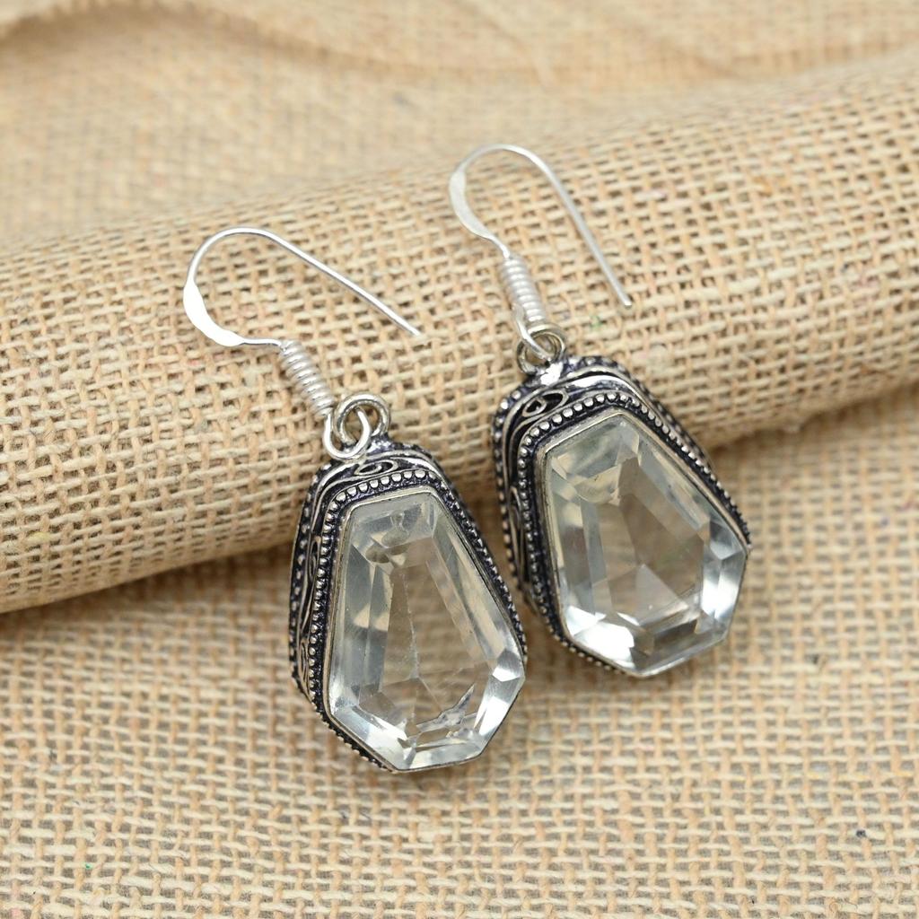 Белый топаз, драгоценный камень, стерлинговое серебро 925 пробы, серьги ручной работы, ювелирные изделия, изысканный подарок для нее