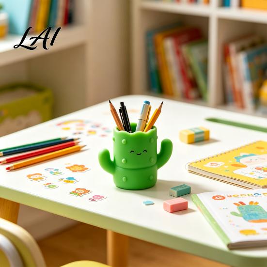 Office Desk Accessories Cactus Shape Pen Holder 3D Printed Cute Pencil Organizer Desktop Small Item Organizer Storage Tube for Makeup Brushes