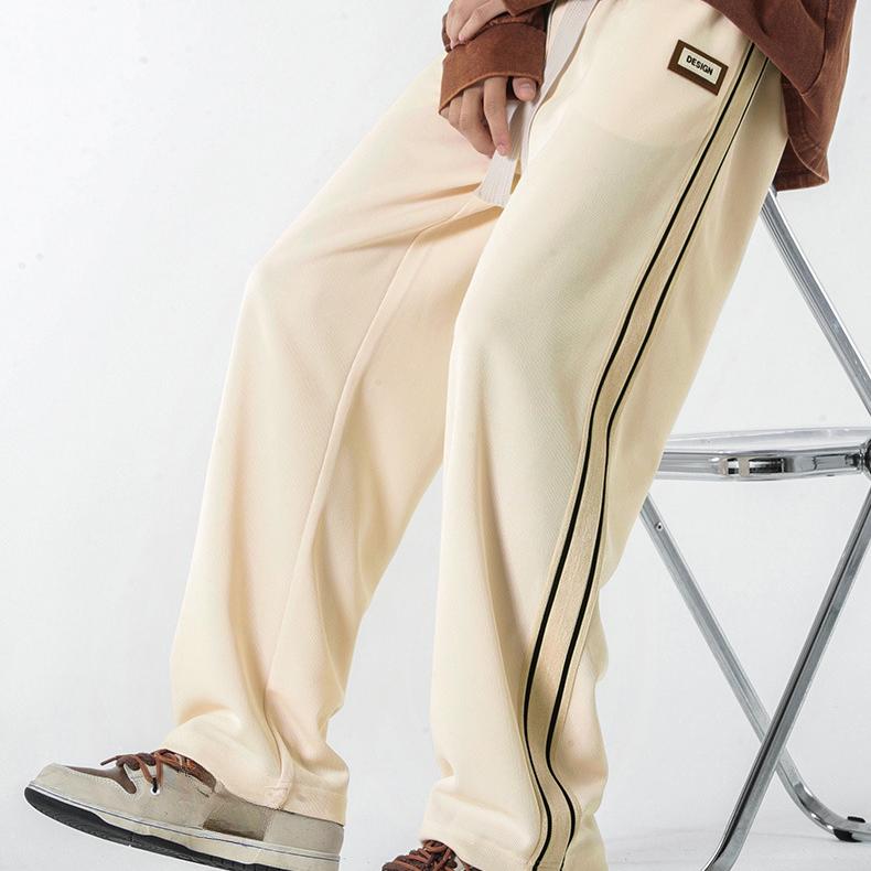 Spring and Autumn Men's New Vintage Side Strip Stitching Loose Straight-Leg Sports Trousers