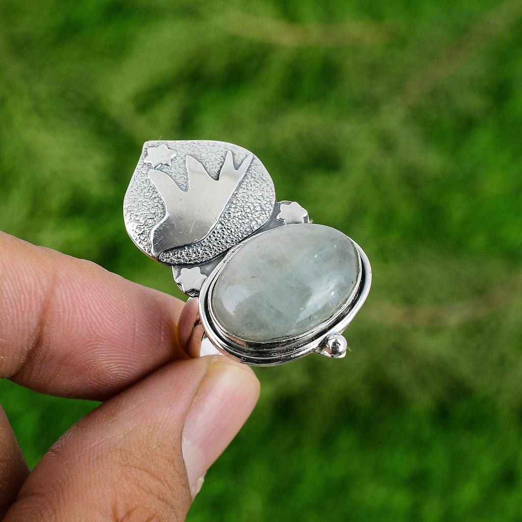 Natural Aquamarine Gemstone Solitaire Bird Adjustable Ring 925 Silver For Women