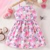 Dress For Kids 1-8 Years Old Unicorn Love Print Pink Halter Sleeveless Dress Ootd For Girl