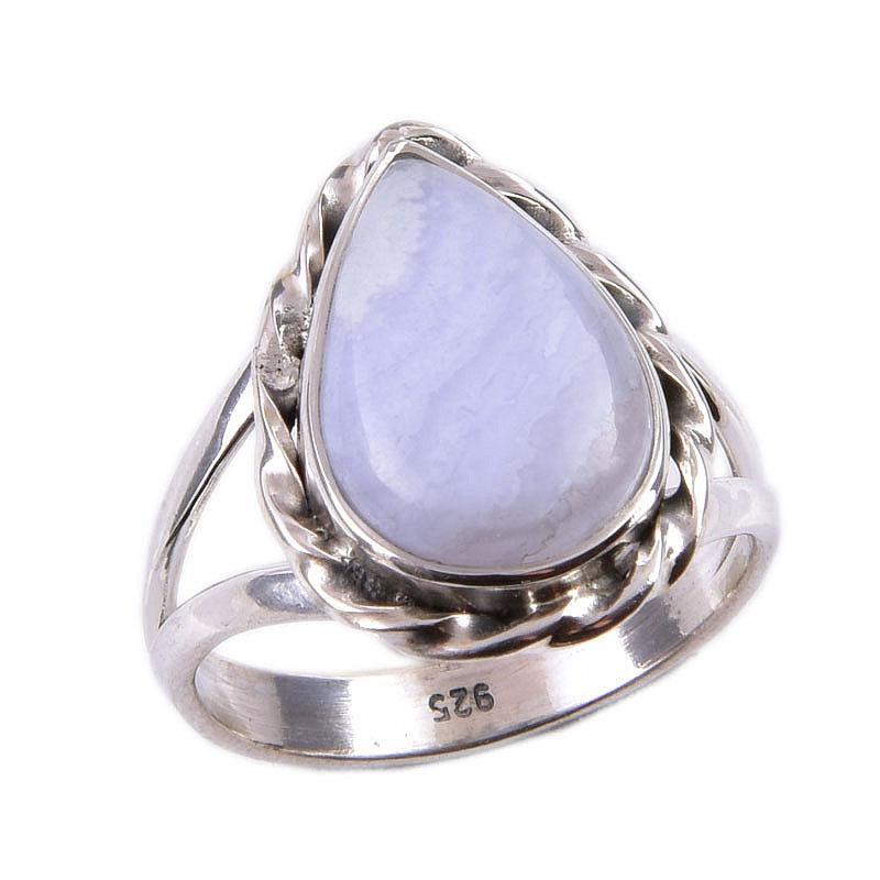 Кольцо из натурального голубого кружевного агата с драгоценным камнем из стерлингового серебра 925 пробы S.6 c3i57