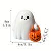 Cute Resin Smiling Ghost with Pumpkin Bag Halloween Decoration Statues Tabletop Ornament Perfect for Spooky Halloween Home Decor