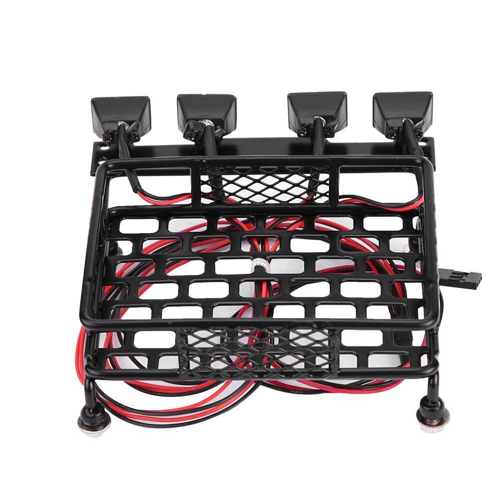 Small Size Roof Rack Luggage With LED Light Quadrate for SCX10 1/10 RC Car (4 White)