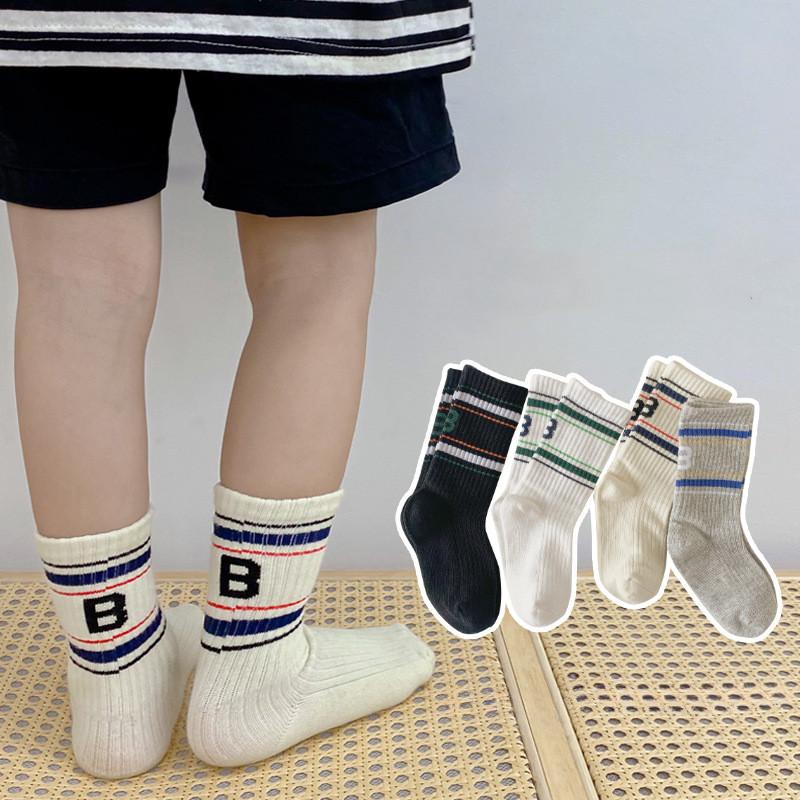 1 пара модных детских носков для мальчиков и девочек в американском стиле, носки до середины икры с буквой B для детей, весна-лето, тонкие мягкие хлопковые школьные носки