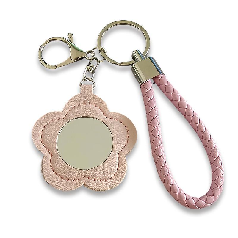 1 шт. Мини-зеркало Модное кожаное для макияжа, для подкрашивания, брелок-подвеска, цветочная форма, милое зеркальце для макияжа, шармы для сумки, многоцветное