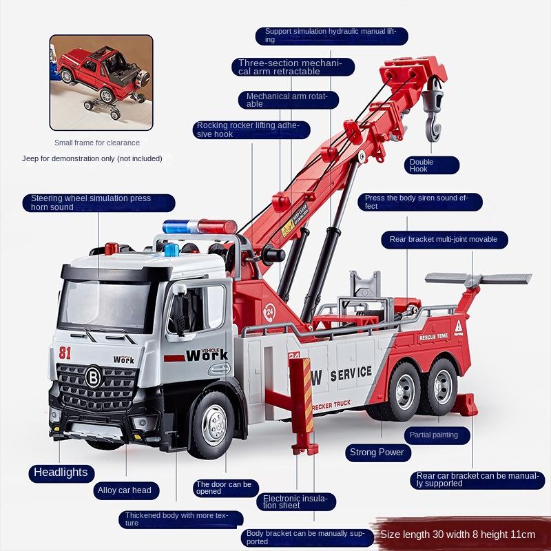 1/18 сплава металла эвакуатор инженерный грузовик прицеп дорожно-спасательная служба игрушки подарок