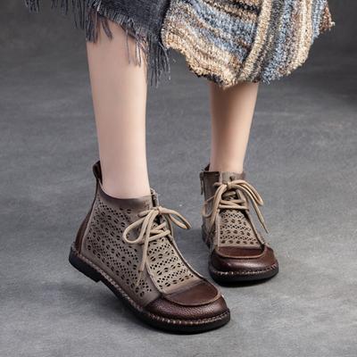 Модные женские ботинки кроссовки GKTINOO с перфорацией, модная женская обувь из натуральной кожи, новинка 2025 года, весенние дышащие ботильоны на плоской подошве