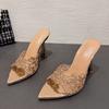 Women Slippers Fashion Embroidery Sandals Pointed Open Toe Slip On Sexy Nightclub Party Shoes