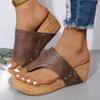 Women's Vintage Brown Wedge Heel Sandals Summer Clip Toe Non Slip Beach Slippers Woman PU Leather Platform Roman Sandalias Mujer