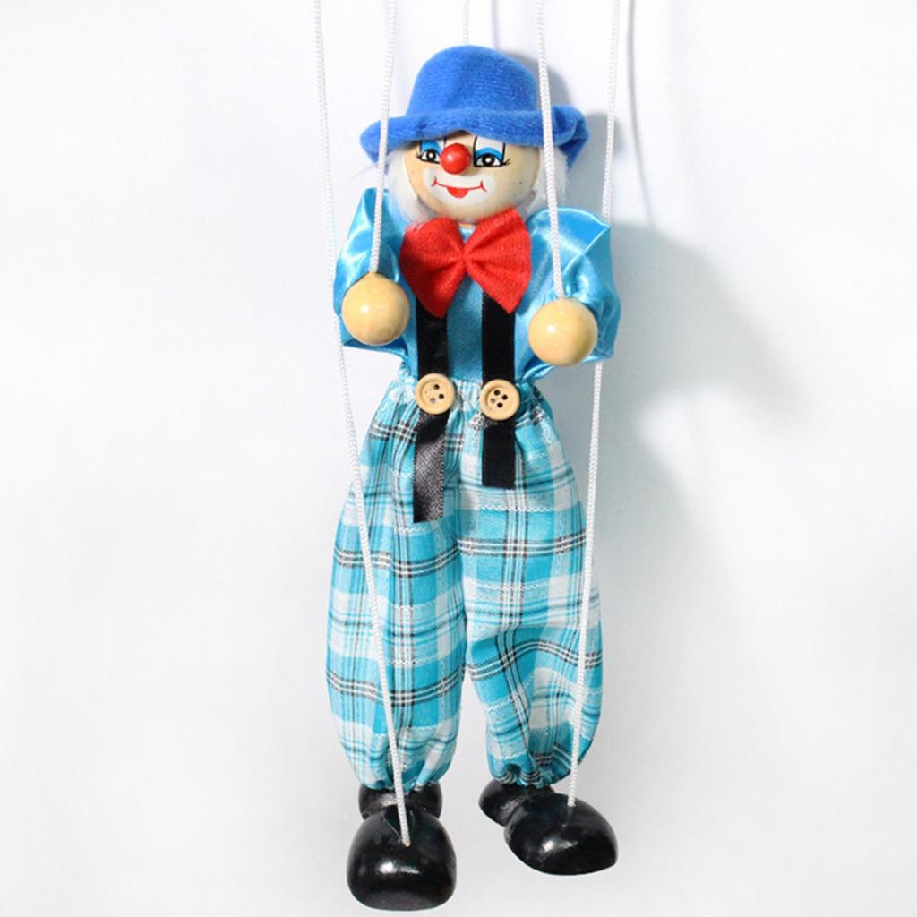 Funny Colorful Pull String Puppet Vintage Clown, Wooden Marionette Toy With Joint Activity For Baby Boys Or Girls