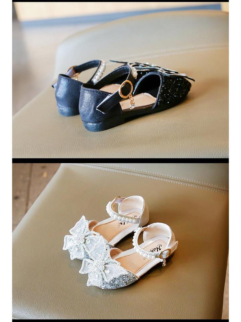 Весна/Лето 2025 Корейские сандалии-принцессы с бантом для девочек – Танцевальная обувь с пайетками