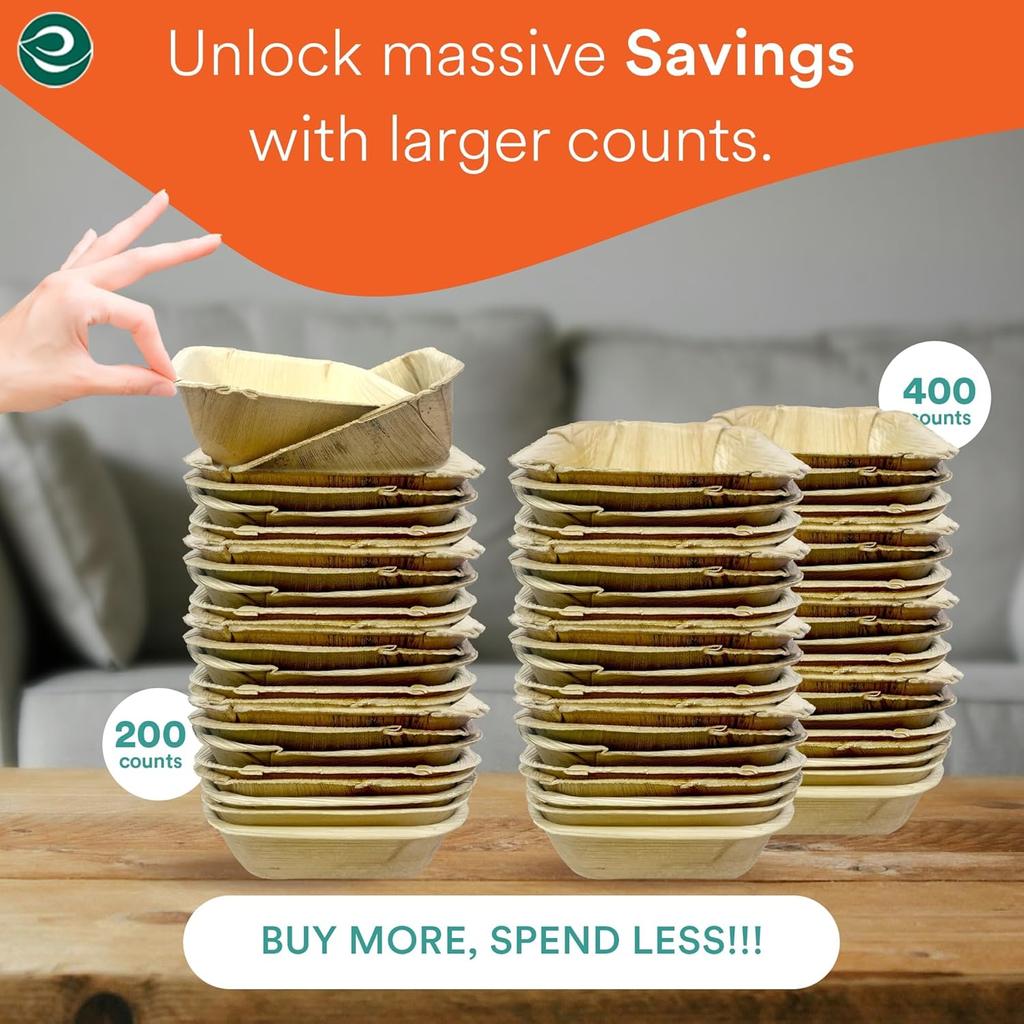 Eco Soul 100% Ekologiczne Kwadratowe Miski Z Liści Palmowych Zestaw 25 Szt.