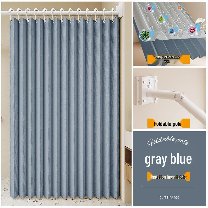 Прочный складной душевой занавес под лен с телескопической штангой для оптимизации ванной комнаты