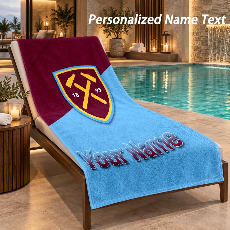 Custom Text West Ham United FC Print Beach Towel Large Towel For Home Bathroom Beach