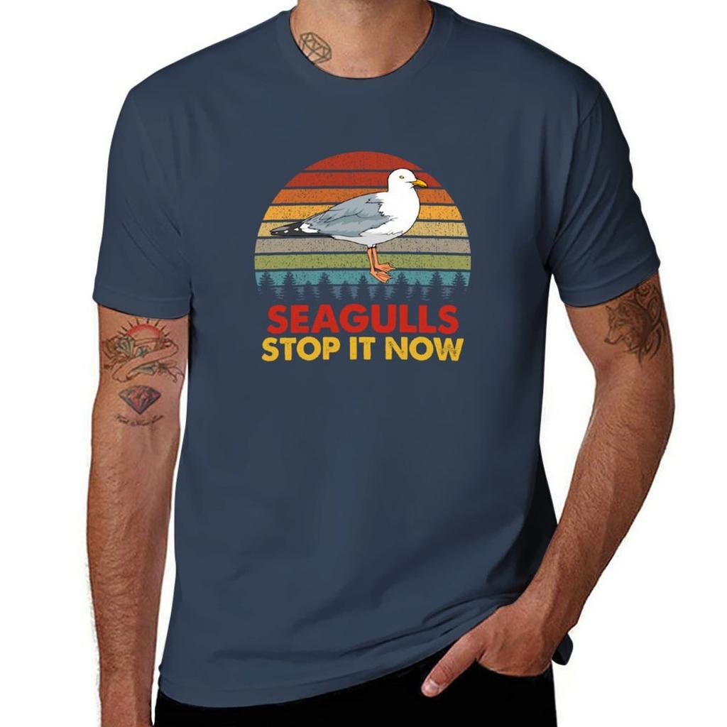 Seagulls Bird Lover Stop It Now Vintage Retro Funny Seagulls Pullover Tshirt Casual Loose Daily Wear Tshirt