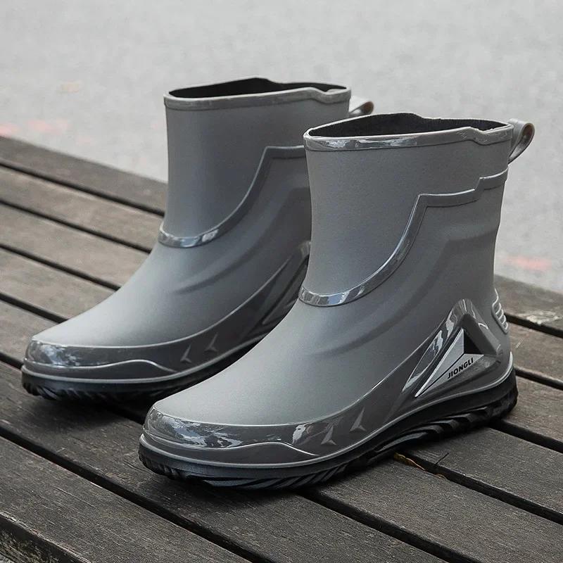 Men's Waterproof Anti-slip Rain Boots Outdoor Fishing Boots New Rain Boots Men's Rubber Shoes with Velvet To Keep Warm In Winter