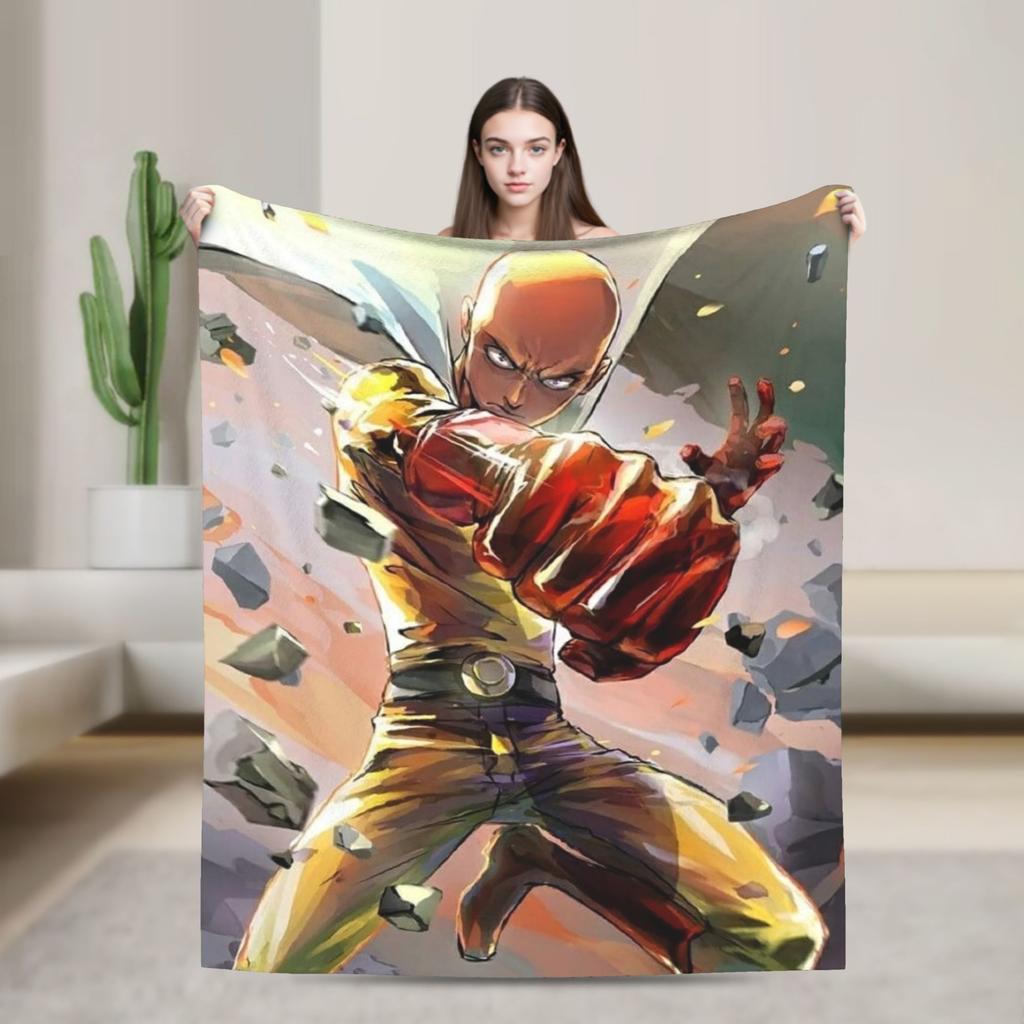 Флисовое покрывало One Punch Man с Саитамой, мультяшные пледы для дома и офиса, легкие покрывала для кровати,