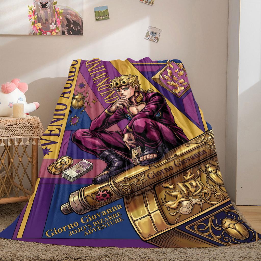 JoJo's Bizarre Adventure Beautiful Flannel Blanket, Printed Cartoon Design for Home Decor, Warm Sofa Bedding, Travel Throw_LIAN
