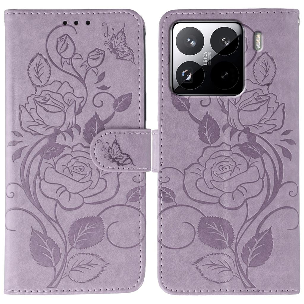 For Xiaomi 15 Pro Case Wallet Stand Imprinted Rose Butterfly PU Leather Phone Cover