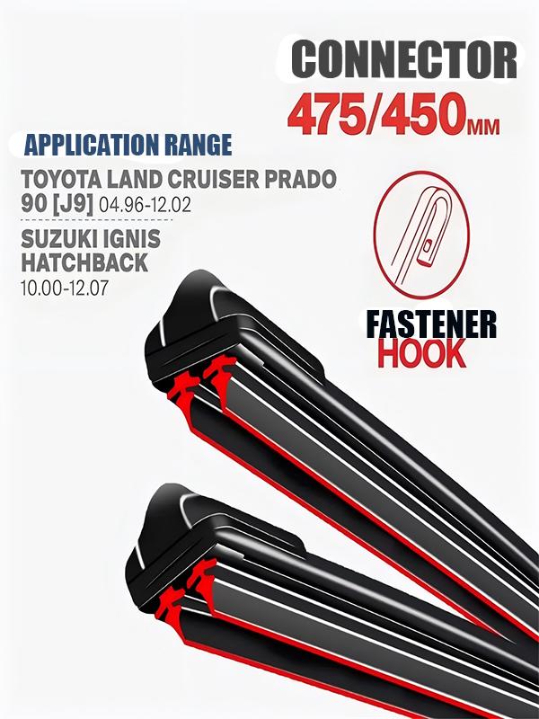 Hook Wiper Blades 475/450mm (19"+18") for Toyota Prado & Suzuki Ignis and Compatible Models