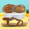 Retro Ladies Sandals Fashion Flowers Stitching Summer Rhinestone Shoes Elastic Band  Platform  Open Toe Outer Wear