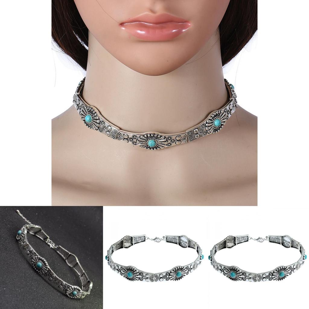 Винтажное цыганское геометрическое ожерелье из сплава с бирюзой для женщин в стиле бохо