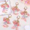 Personalized Bling Monogram Keychain for Women - Resin Letter Charm with Silvery Glitter, Pink Pebble & Gold Star Shaker - Birthday Gifts for Her