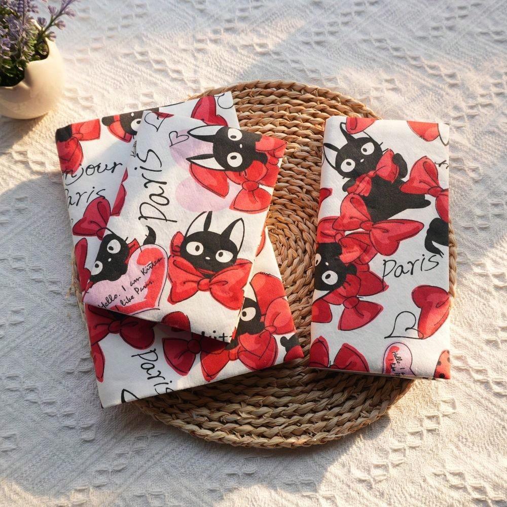 Fromthenon 1PC A5 A6 Weeks Bow-Tie Black Cat In Paris Cloth Book Cover Planner Case Journal Cover Office Stationery Supplies