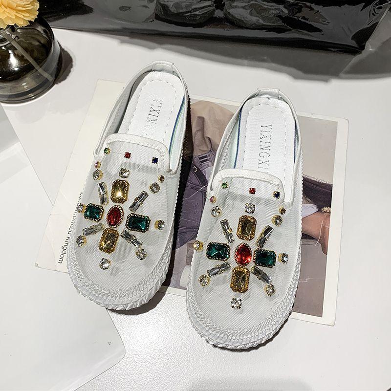 Baotou Half-drag Sandals Women's Outer Wear New Summer Fashion Mesh Breathable Roman Flat-bottomed Lady Slippers