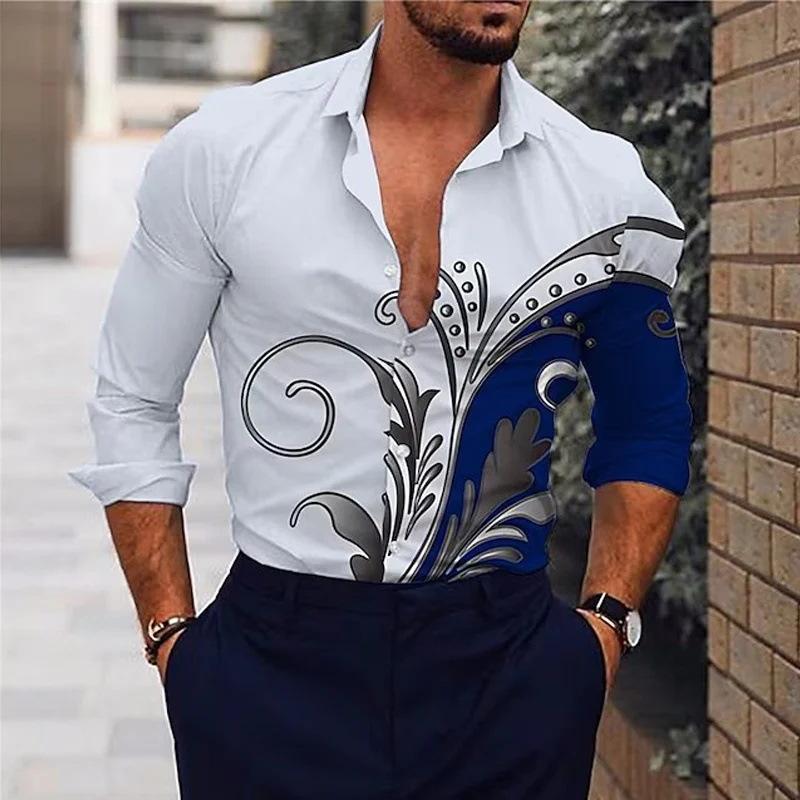 Spring Autumn Men's Shirt with Long Sleeves Collar Prints Complicated Gorgeous Temperament Business Shirts Men’s