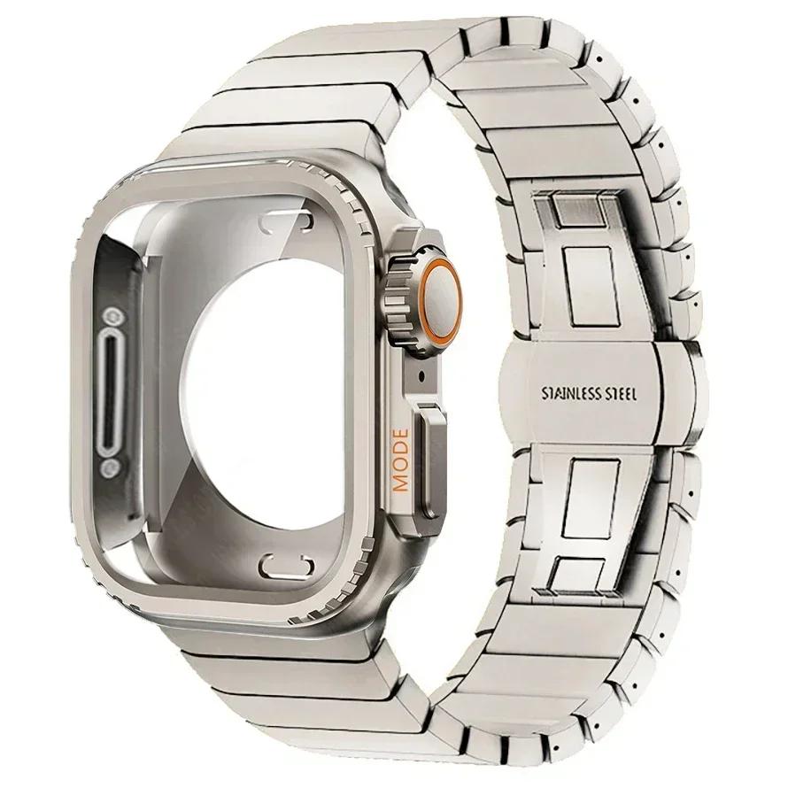 Металлический корпус + ремешок из нержавеющей стали для Apple Watch Band Ultra 3 2 49 мм 11 10 46 мм Защитный корпус Обновление Iwatch 9 8 7 SE 45 мм 44