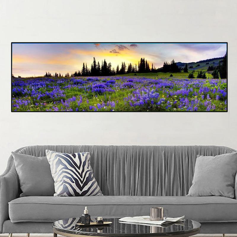 Lavender Field Painting, Landscape, Sunset, Flowers, Posters, Canvas, Painting, Wall Art Paintings for the Living Room, Home Decor, No Frame