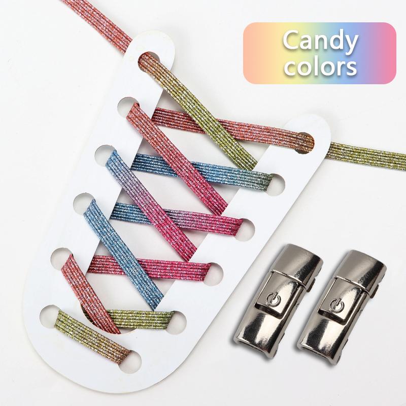 NO.8 Радужные шнурки для кроссовок, новая модернизация, магнитный металлический замок, шнурки без завязок для детей и взрослых, ленивый быстрый шнурок с резиновой лентой, шнурок для обуви