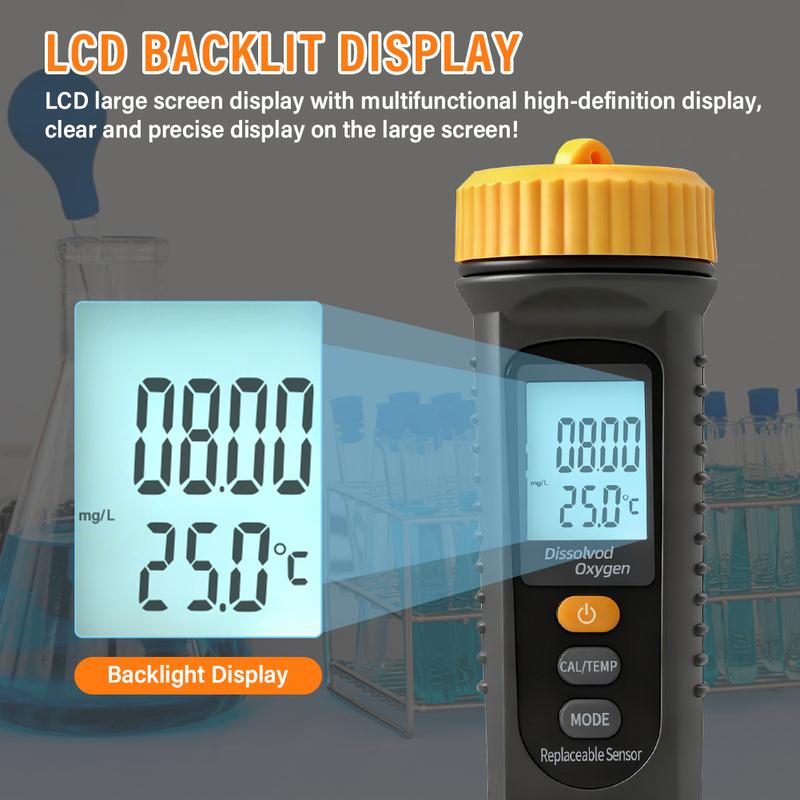 Portable Dissolved Oxygen Meter DO Tester with Replaceable Probe ATC 0-20mg/L Water Quality Analyzer for Aquaculture Hydroponics