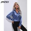 Женская модная повседневная блузка-рубашка JPNTKY, однотонная, с принтом, с длинным рукавом, воротник-поло