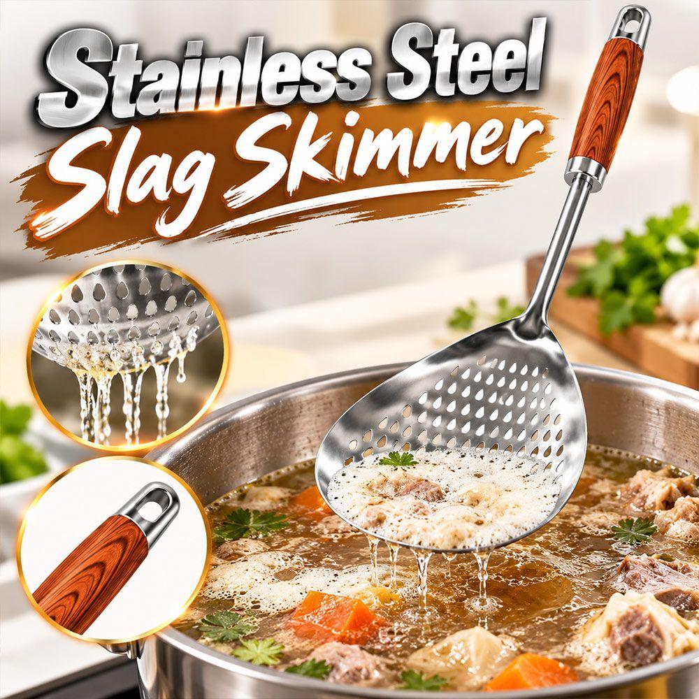 Wooden Handle Skimmer Spoon Stainless Steel Straining Spoon Slotted Strainer Ladle  Home Kitchen