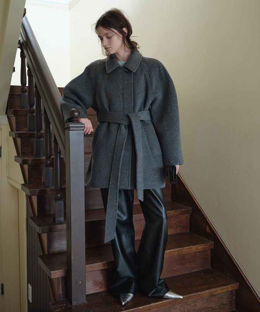 OVERDUEFLAIR Volume Sleeve Wool Half Coat_Grey